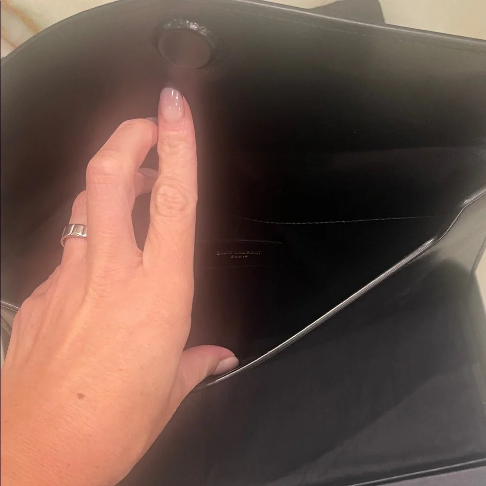 Saint Laurent Black Envelope Clutch with Gold Emblem - Picture 4 of 5
